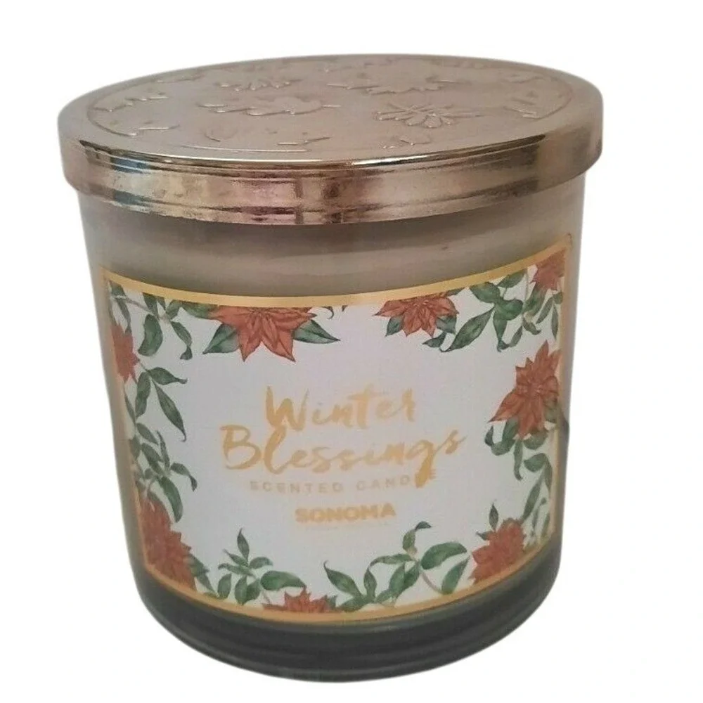 Sonoma Goods For Life Winter Blessings Scent 3 Wick Candle Floral Glass Jar Lid